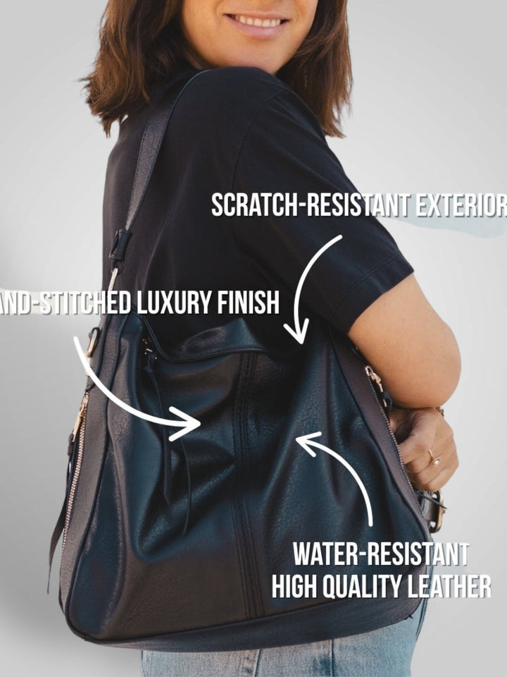 София | Кожена хобо чанта със защита от кражба