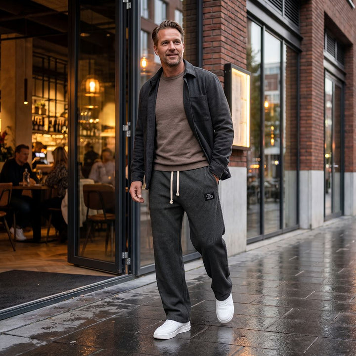 Waffle-Knit Relaxed Trousers with Drawstring Waist
