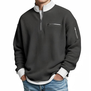 Waffle-Knit Half-Zip Jumper with Zip Pockets