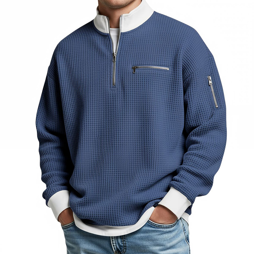 Waffle-Knit Half-Zip Jumper with Zip Pockets