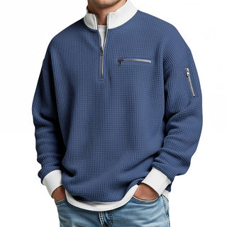 Waffle-Knit Half-Zip Jumper with Zip Pockets