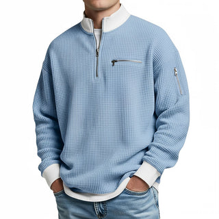 Waffle-Knit Half-Zip Jumper with Zip Pockets