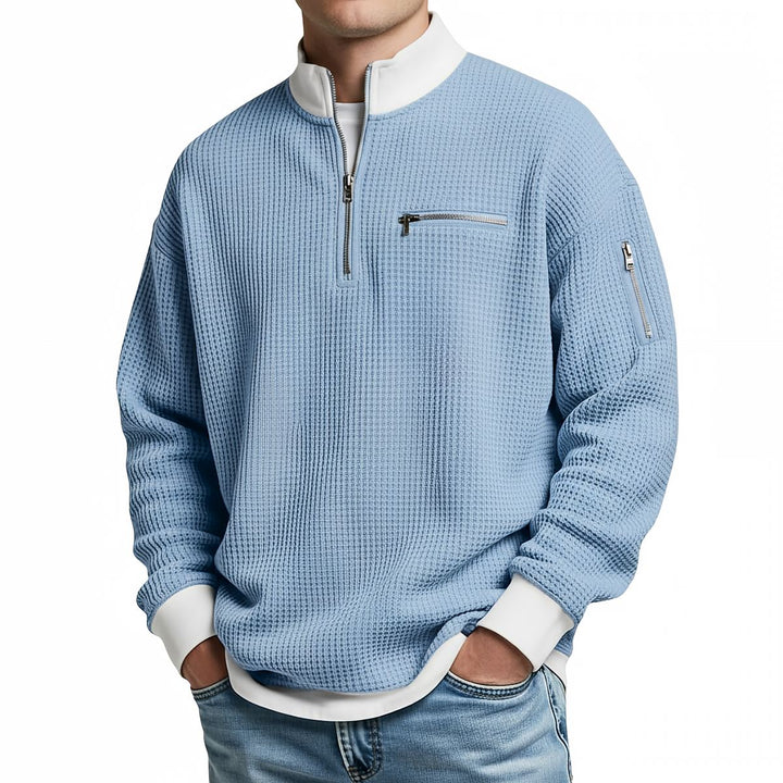 Waffle-Knit Half-Zip Jumper with Zip Pockets