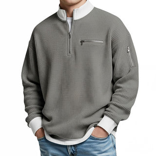 Waffle-Knit Half-Zip Jumper with Zip Pockets