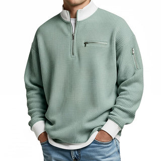Waffle-Knit Half-Zip Jumper with Zip Pockets