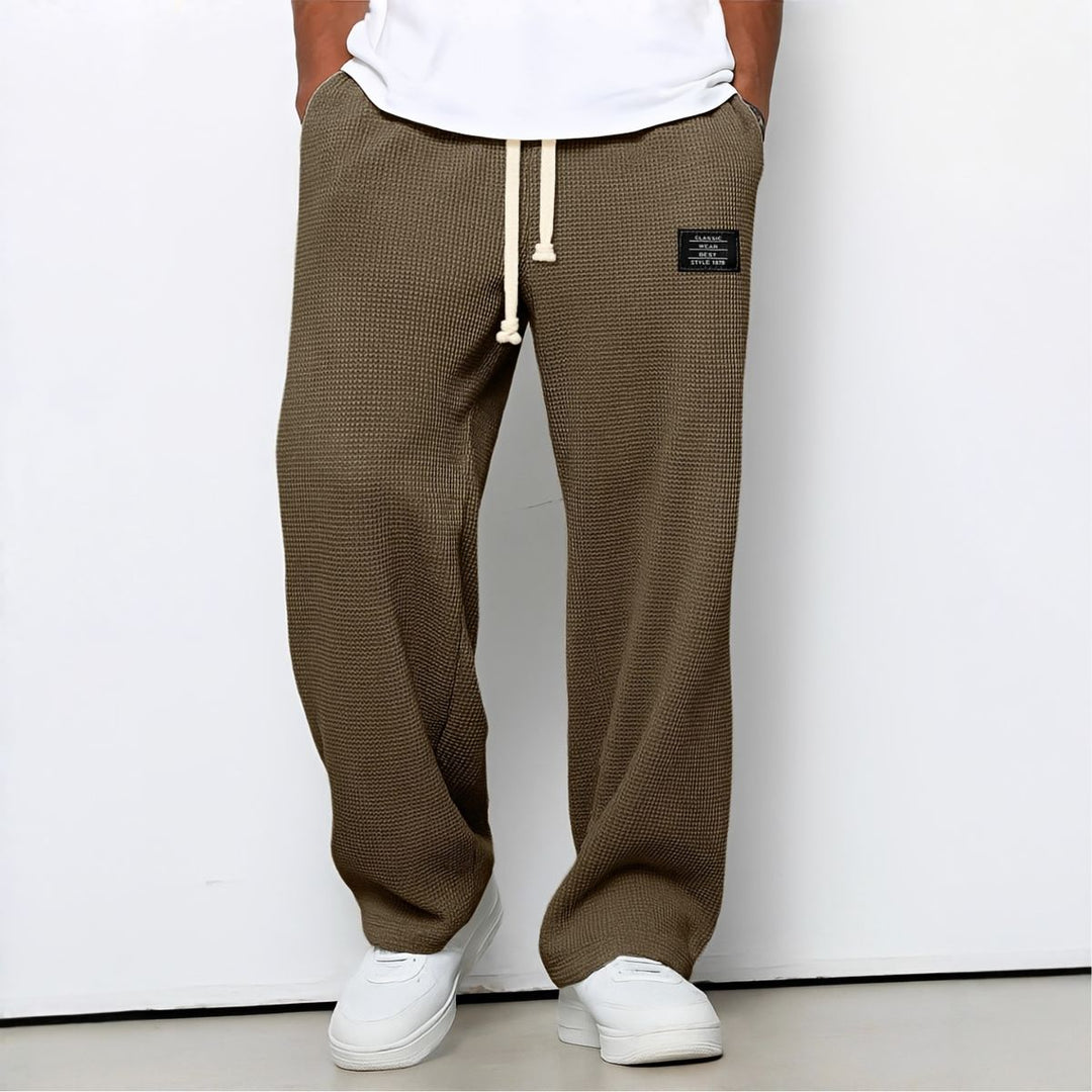 Waffle-Knit Relaxed Trousers with Drawstring Waist
