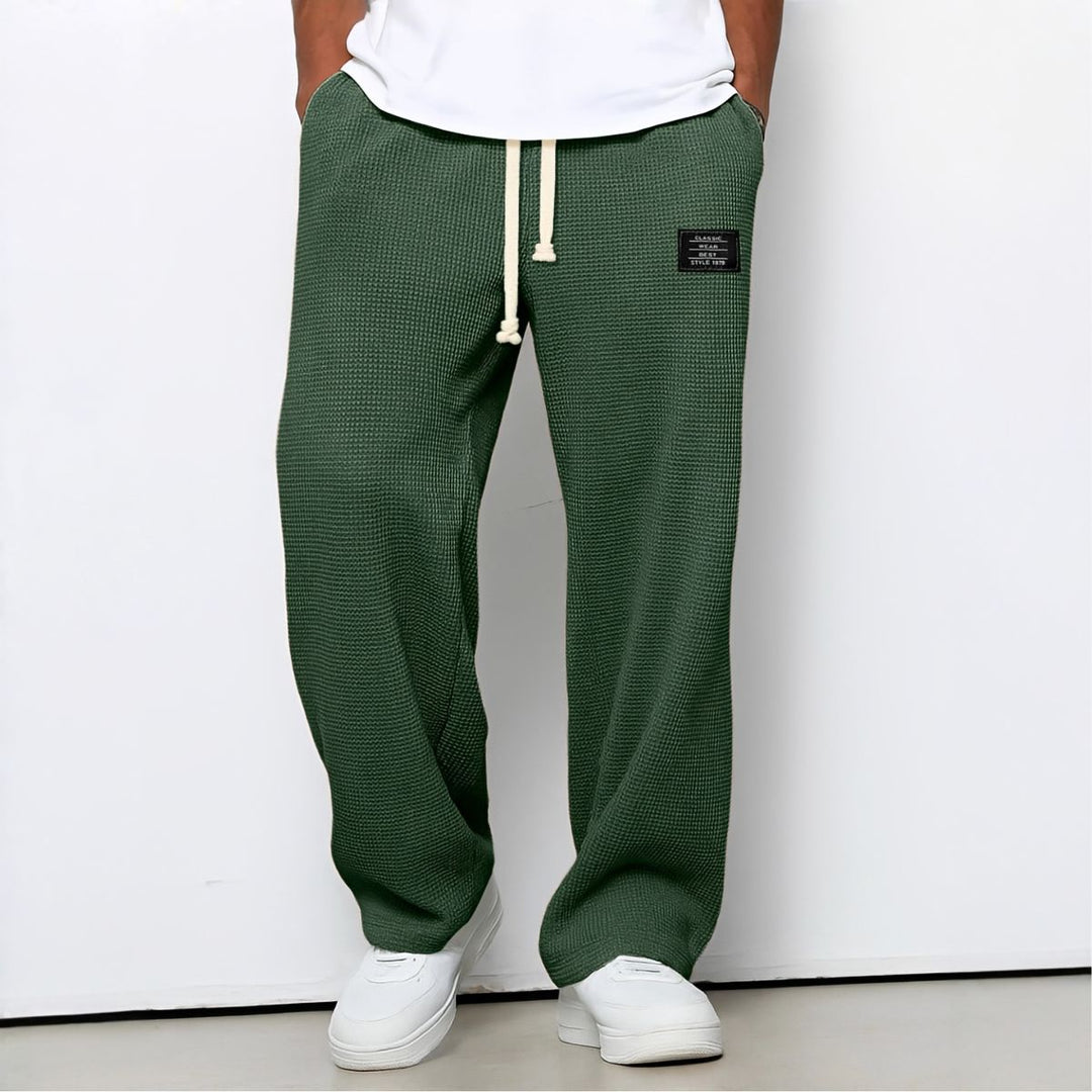 Waffle-Knit Relaxed Trousers with Drawstring Waist