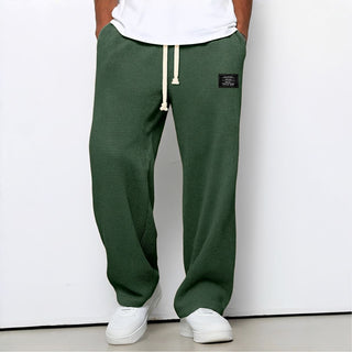 Waffle-Knit Relaxed Trousers with Drawstring Waist