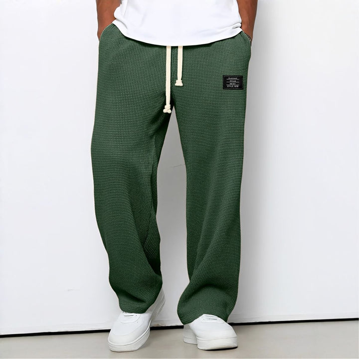Waffle-Knit Relaxed Trousers with Drawstring Waist