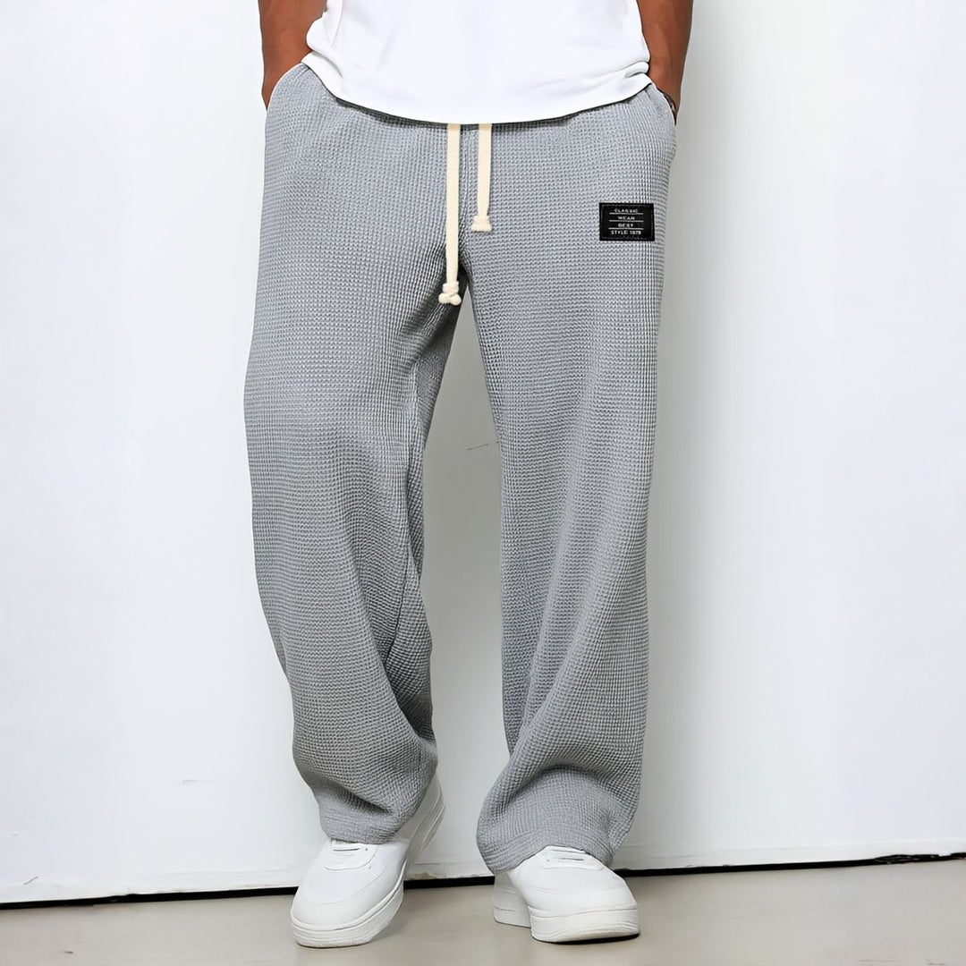 Waffle-Knit Relaxed Trousers with Drawstring Waist
