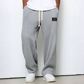 Waffle-Knit Relaxed Trousers with Drawstring Waist