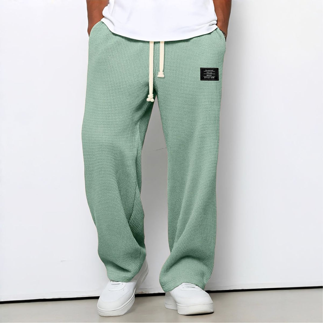 Waffle-Knit Relaxed Trousers with Drawstring Waist