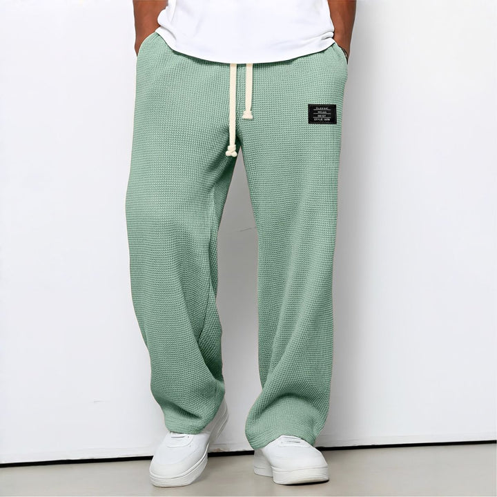 Waffle-Knit Relaxed Trousers with Drawstring Waist