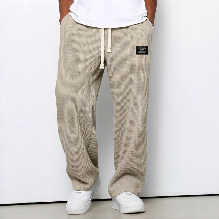 Waffle-Knit Relaxed Trousers with Drawstring Waist