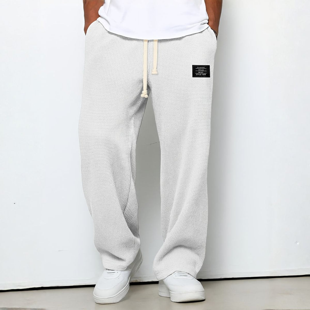 Waffle-Knit Relaxed Trousers with Drawstring Waist