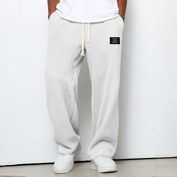 Waffle-Knit Relaxed Trousers with Drawstring Waist