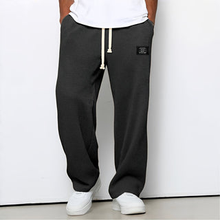 Waffle-Knit Relaxed Trousers with Drawstring Waist