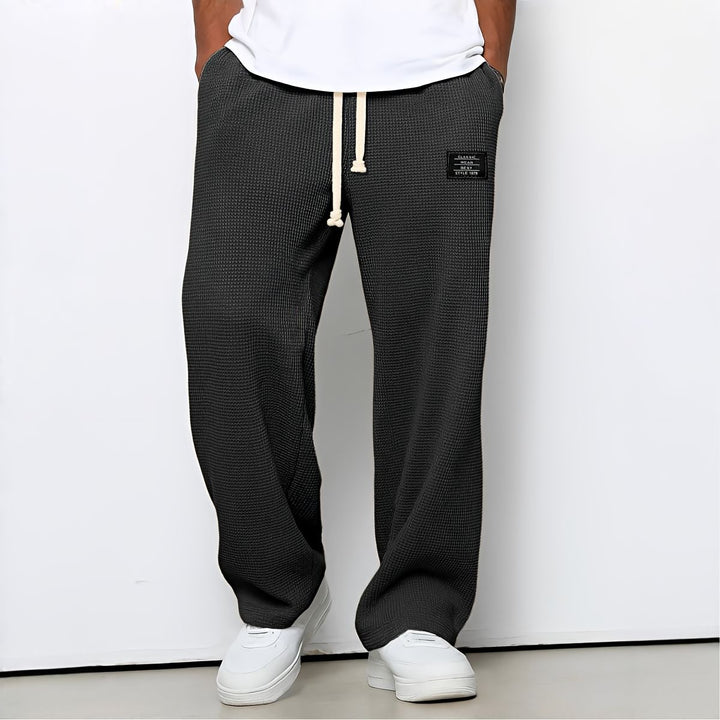 Waffle-Knit Relaxed Trousers with Drawstring Waist