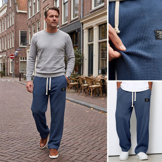 Waffle-Knit Relaxed Trousers with Drawstring Waist